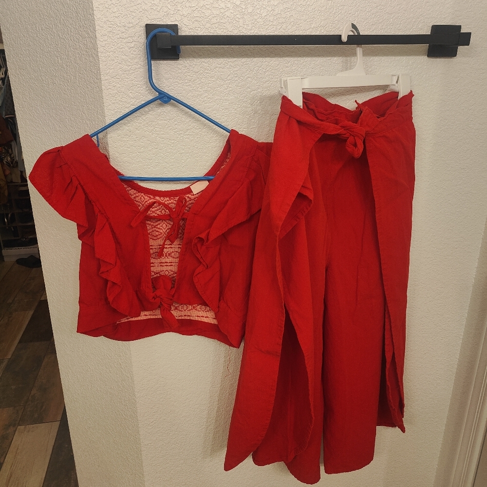 Mexican 2 Piece Outfit, red, Size M - Picture 2 of 4